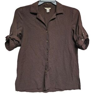 White Stag size small 4-6 brown women's seersucker button up